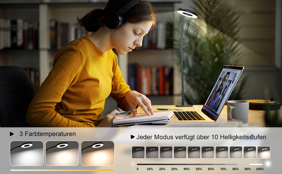 iZELL LED лампа для читання з гнуким світильником - 3 режими, 10 рівнів яскравості, USB-зарядка, 40 см