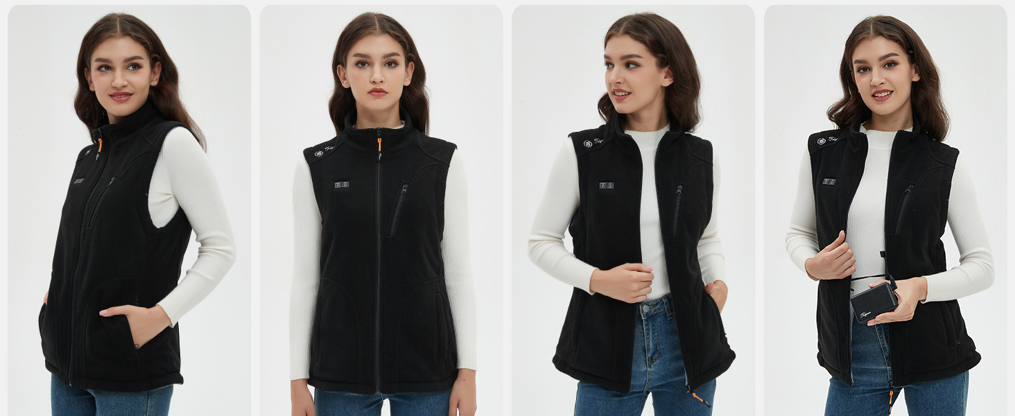 Тепла флісова жилетка з підігрівом для жінок Telguua з акумулятором 5V 10000mAh, 6 зон нагріву, 3 рівні температури, для кемпінгу, походів, сноубордингу, катання на лижах, чорна