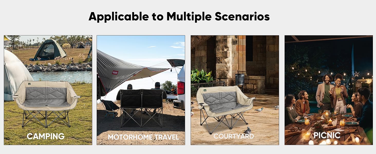 Розкладний диванчик для кемпінгу Northroad на 2 особи, портативний, з підстаканниками та тримачем для келихів, бежевий