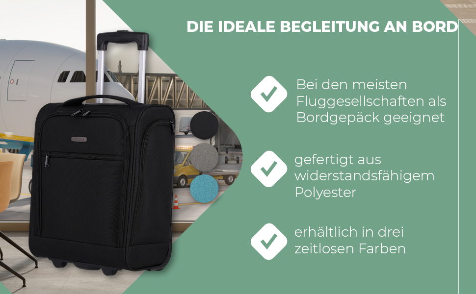 Чемодан ручної поклажі Travelite, 43 см, 28 л, з сумкою для ліквідів, 2 колеса, чорний