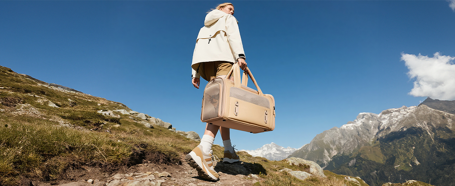 Транспортна переноска для собак та котів, Khaki M: водонепроникна, з антиковзною підкладкою та захистом від вітру