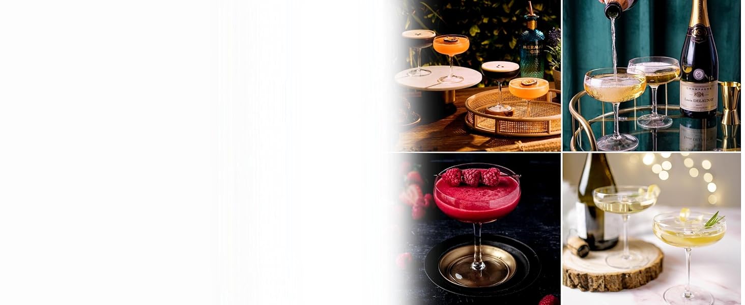 Vemacity Elegant Espresso Martini Glasses 4-Piece Set | Handcrafted Cocktail Glasses Set | Ideal Champagne Bowls and Champagne Glasses | Elegant Coupe for Margaritas & Cocktails | Martini Glasses