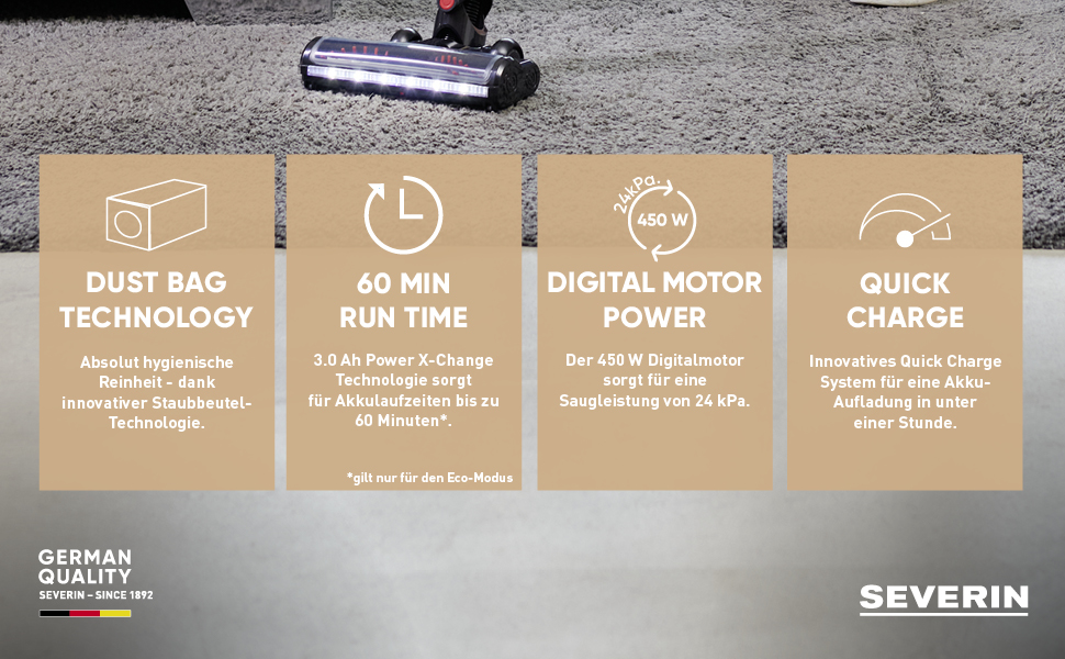 SEVERIN SEPURO акумуляторний ручний та стійковий пилосос з інноваційною технологією пилозбірників та акумулятором Einhell Power, бездротовий пилосос з мішком для алергіків, акумуляторний пилосос, HV 7185 (PRO пилозбірник)