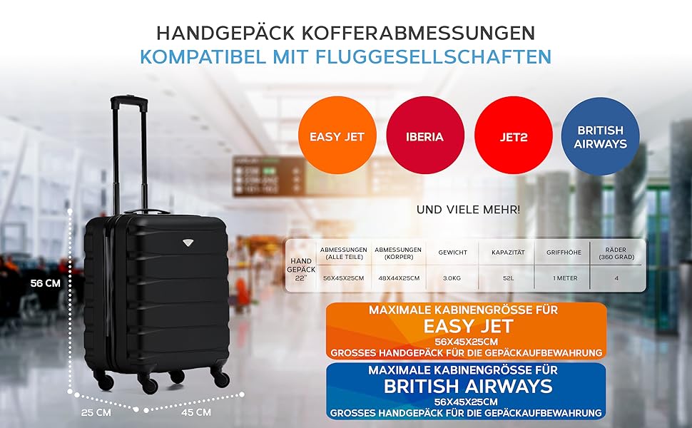 Чохол для багажу Flight Knight: легкий, жорсткий, на 4 колесах, ручна поклажа (56x45x25 см)