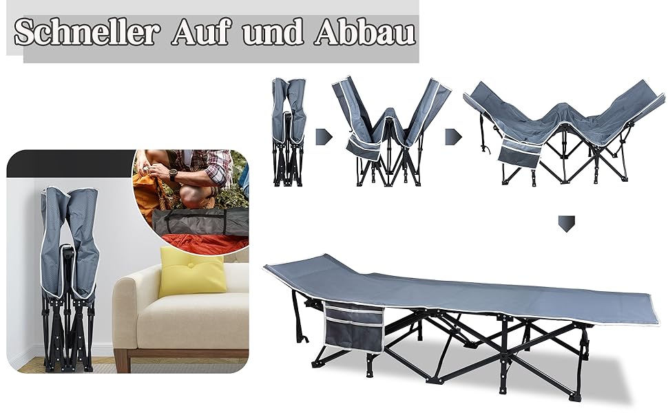 Ліжко похідне складане для кемпінгу та гостей, 190x62x38 см, з сумкою для транспортування - Feldbett