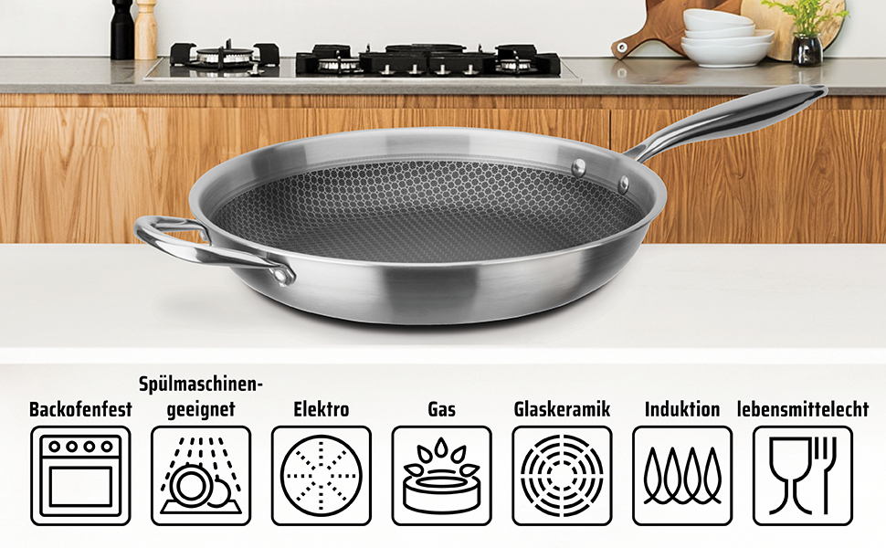 Сковорода Bratpfanne Inoxxa Black з антипригарним покриттям ⌀28 см (36 см) – професійна сковорода з медовою структурою