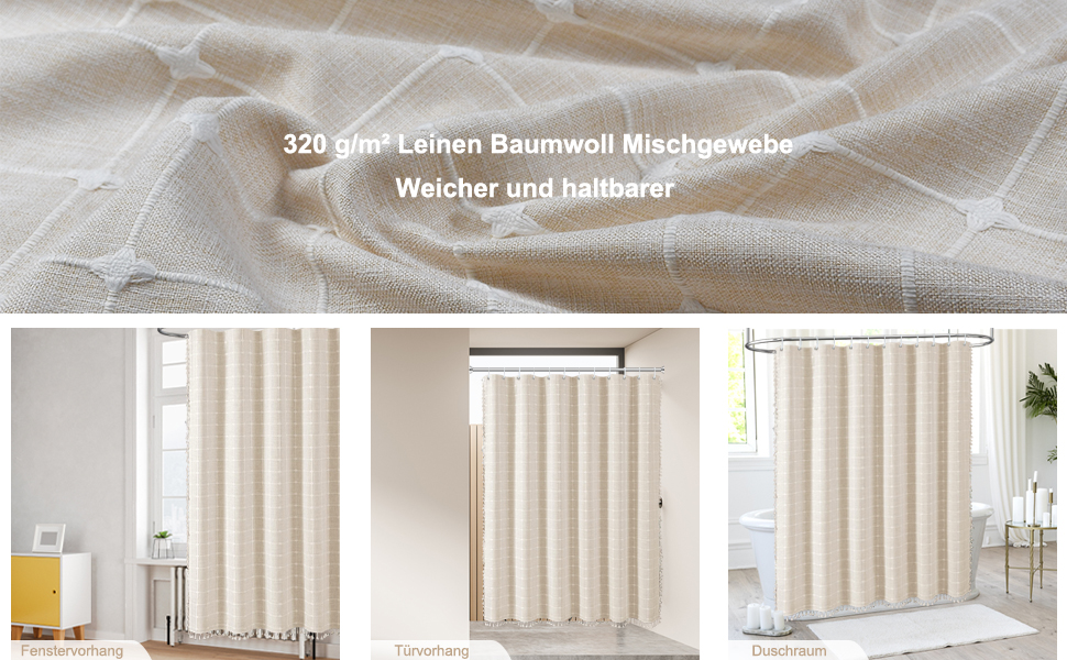 Штора для душу м'ятного кольору в стилі бохо - льон, 72x78 дюймів (183x193 см) з китицями