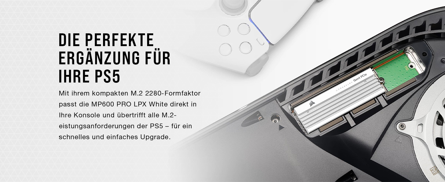 SSD Corsair MP600 PRO LPX 4TB M.2 NVMe PCIe Gen4 - Оптимізовано для PS5, 7100 МБ/с (білий)