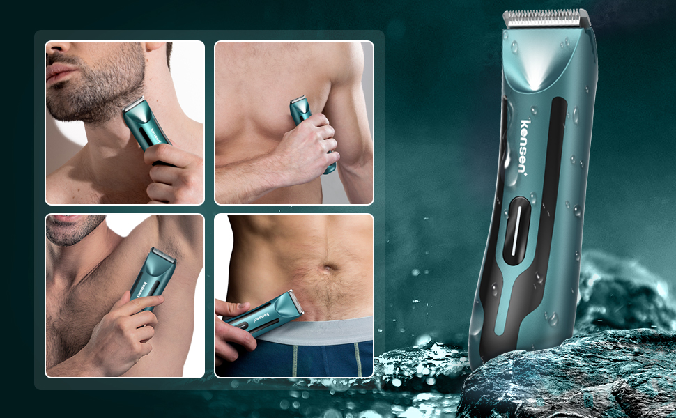 Електричний тример для тіла чоловічий Kensen з LED-підсвічуванням, водонепроникний IPX7, 100 хвилин роботи, зелений