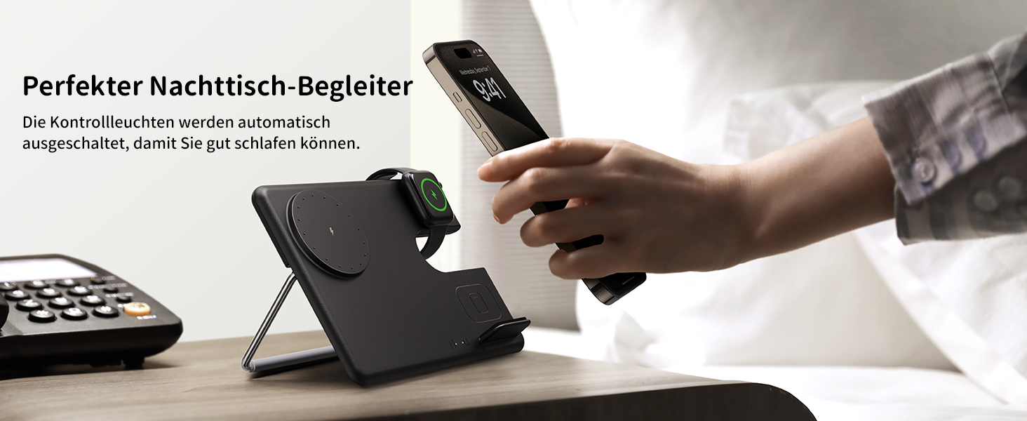 Зарядний пристрій JoyGeek 3-в-1 з MagSafe для Apple Watch, iPhone 16/15/14/13/12/Plus/Pro Max, AirPods 2/Pro 2, чорний