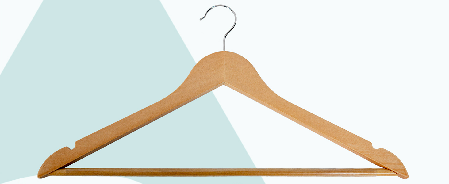 Набір дерев'яних вішалок ACTIVE SOUL (20 шт.) з вирізами для одягу та перемичкою для штанів, 360° обертання, для костюмів, сорочок, блузок та штанів