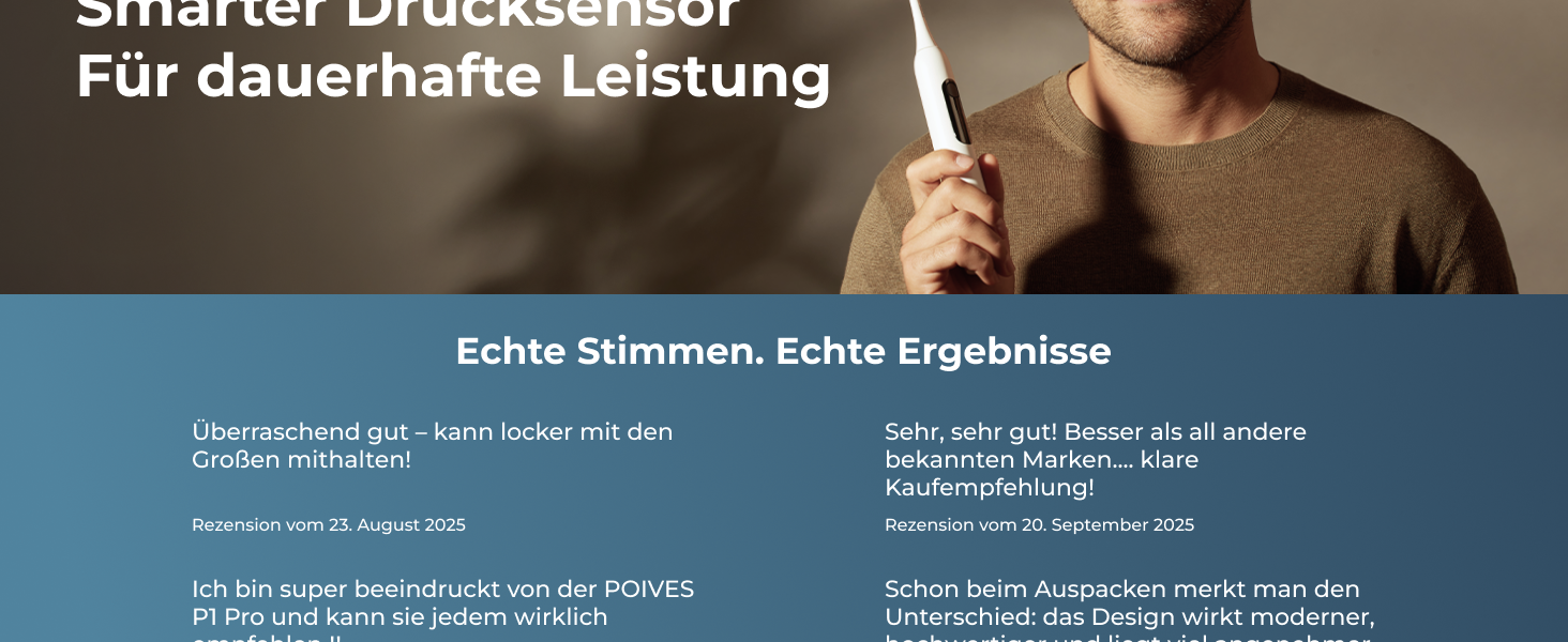 Електрична зубна щітка POIVES P1 Pro з датчиком тиску, 72 000 рухів, гарантія до 4 років, 111 днів без ризику, тривалий час роботи, колір: Midnight Blue