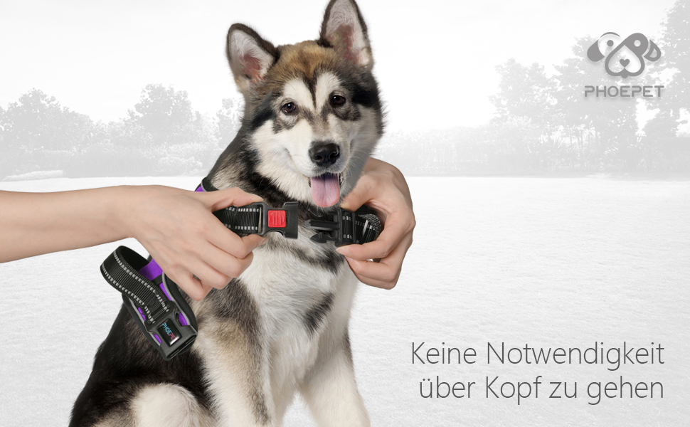 Шлейка для собак PHOEPET регульована, для прогулянок, з карабіном, світловідбиваючими смугами, ручкою, для собак середніх та великих порід (M, фіолетовий)