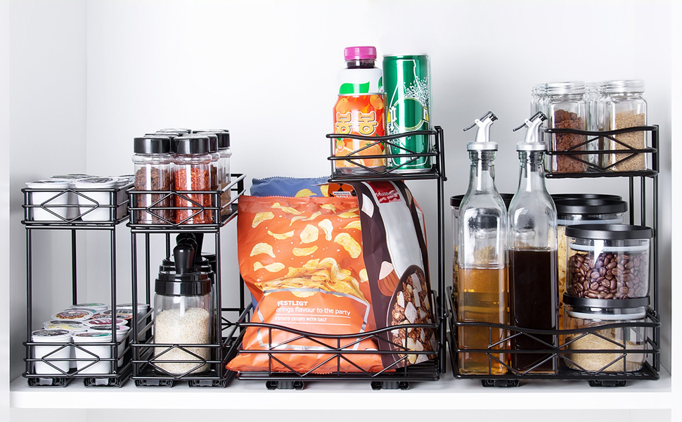 Висувна полиця для спецій EasyVibe, 2 яруси, органайзер для кухонної шафи