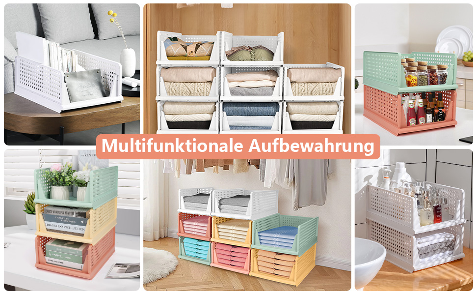 Diealles Stackable Drawer Boxes, 4 Pack Closet Organizer Pull Out, Plastic Drawer Organizer Closet, Foldable Closet Drawers for Clothes Closet Pantry (White)