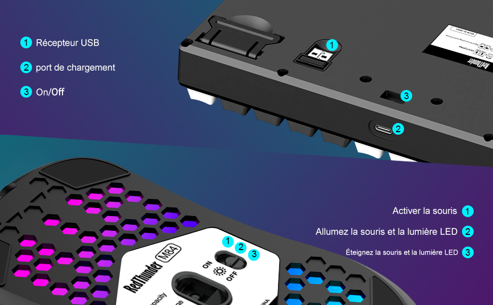 RedThunder K84 Combo: Бездротова клавіатура та миша USB, AZERTY (французька), 75% TKL, 3200 DPI (Чорний/Білий)