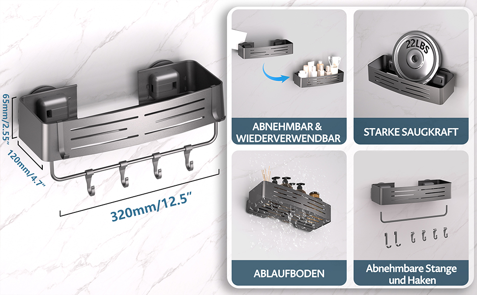 Двомісний кутовий поличний органайзер для душу без свердління, чорний, з кріпленням на присосках, з гачками для рушників та аксесуарів, для шампуню та гелю для душу