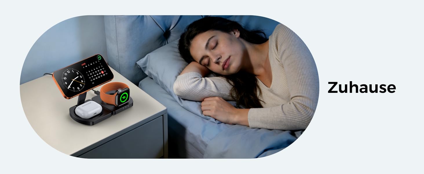 Бездротова зарядка Induktive для iPhone 17 Air/16/15/14/13/12, 3-в-1 з підтримкою MagSafe, Apple Watch та AirPods, чорний матовий