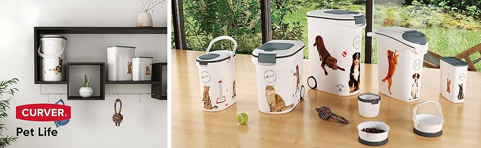 Контейнер для корму Curver Love Pets для котів, 12 кг, 35 л, білий/сірий, 49,3 x 27,8 x 42,5 см