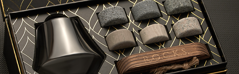 Набір для віскі: 6 гранітних каменів, келих для дегустації, дерев'яна дошка, подарункова коробка Rocks