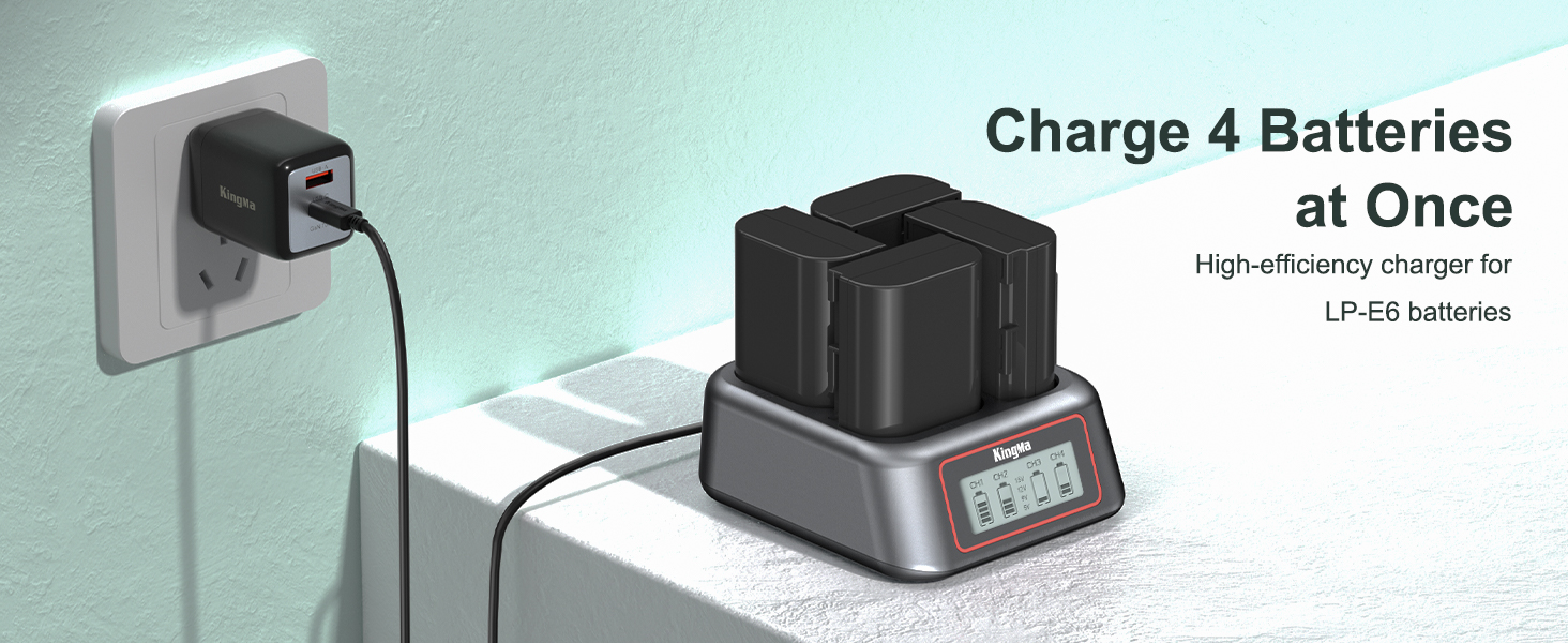 Зарядний пристрій King Ma для акумуляторів камер, 4-канальний, 45W PD, LED-дисплей, сумісний з Sony A7III/A7IV/A7RIII/A7RV/A7C/A7CII/A6700/A9/A9III/A1/ZV-E1/FX3/FX30