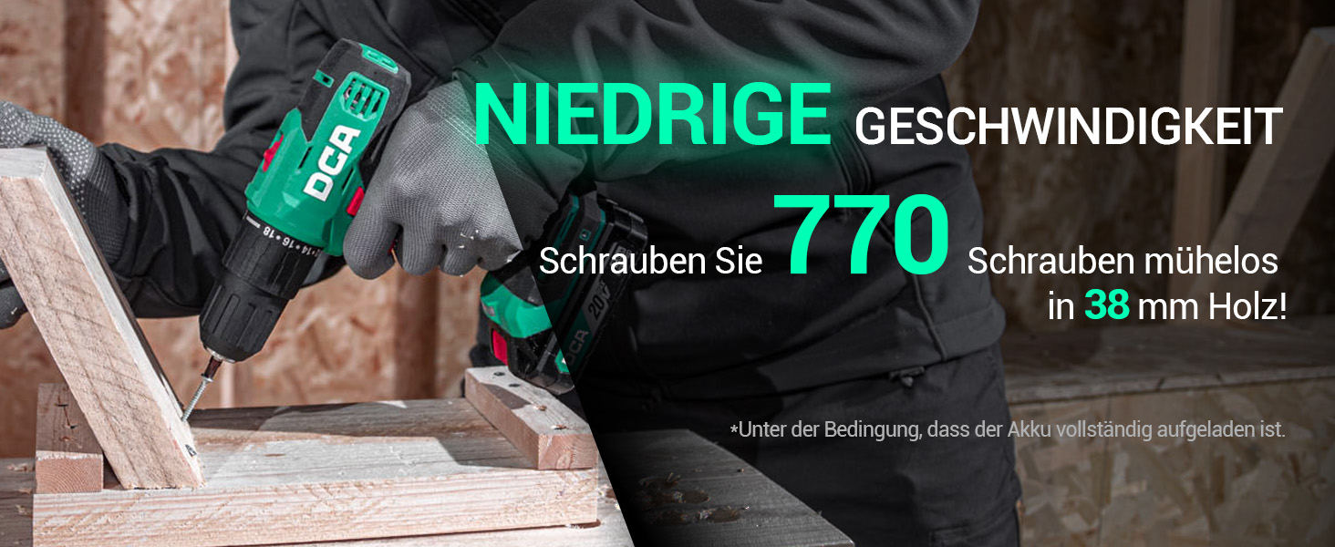 Акумуляторний ударний дриль-шуруповерт DCA 20V, 40 Нм, 13 мм, 22500 уд./хв, 18+1+1, комплект з 14 біт для бетону, металу, дерева