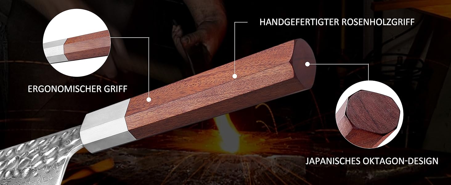 Кухонний ніж YOTSUBA Hackmesser 18 см, кухонний тесак з ергономічною ручкою Pakkawood, професійний ніж для м'яса та овочів, набір кухонних ножів 3 шт.