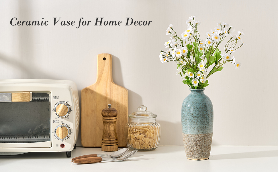 Керамічна ваза, блакитно-коричневий дизайн, ваза в скандинавському стилі, 20 см для декору вітальні, спальні, кухні, ванної кімнати