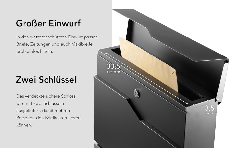 Поштовий ящик настінний модерн Tokio Anthrazit RAL7016 з газетницею, гравіюванням імені та номера будинку з нержавіючої сталі. Стійкий до іржі та УФ-випромінювання