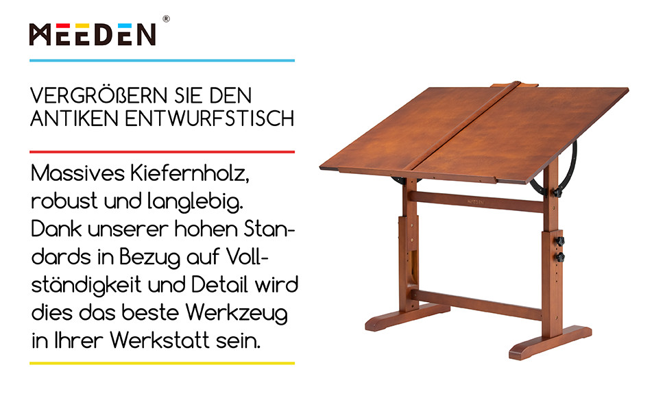 MEEDEN Large Walnut Wood Art Drawing Table - Adjustable Height Studio Desk for Painting, Writing & Reading (107 x 76cm)