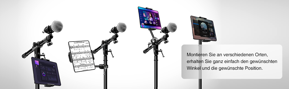 Алюмінієва підставка для iPad з мікрофонним кріпленням Elitehood, чорна