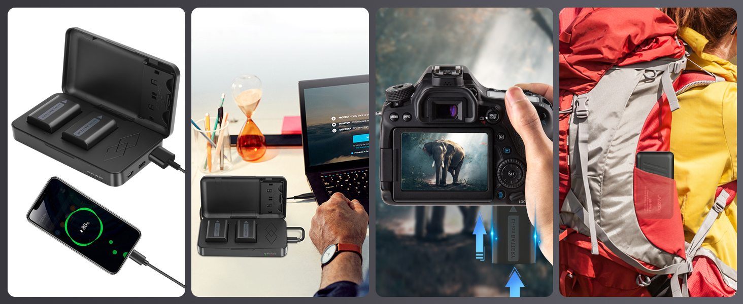 Запасний акумулятор JYJZPB NP-FW50 (2 x 1300mAh) з USB зарядним пристроєм та слотом для SD-картки для камер Sony Alpha A6000 A6300 A6400 A6500 ZV-E10 A7 A7 II A7R II A7SII A5000 A5100 NEX