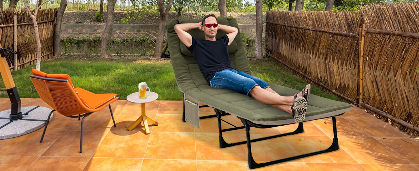 Розкладне ліжко-крісло для кемпінгу з матрацом, 6 положень спинки, ліжко для риболовлі, Outdoor ліжко XXL, 65x190x30 см, 1-місне, для відпочинку на природі