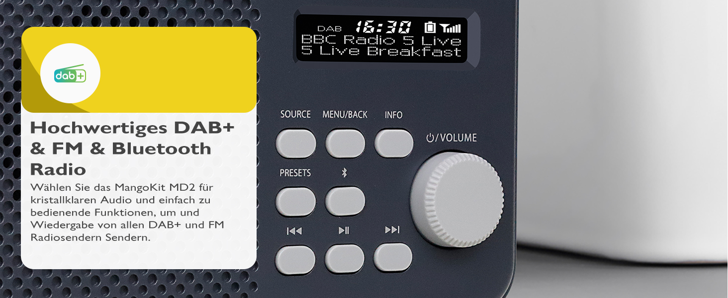 MD5 Портативне DAB радіо зі стерео звуком, Bluetooth 5.3, 2.4