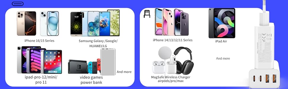 Адаптер USB-C 40W, 2 шт. з 4 портами для iPhone 16/15/14/Plus/Pro/Max/13/12/11/SE, iPad, PD 3.0, швидка зарядка, блок живлення (без кабелю)