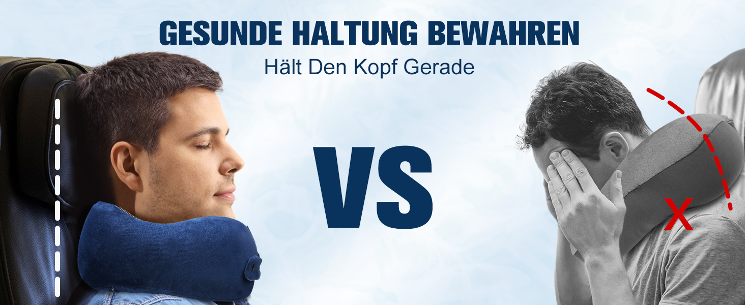 Подушка для шиї у літак, доросла, з піною-пам'яттю, регульована, компактна, ергономічна, м'яка, дихаюча, з навушниками, маскою для очей, чохлом (Блакитна)