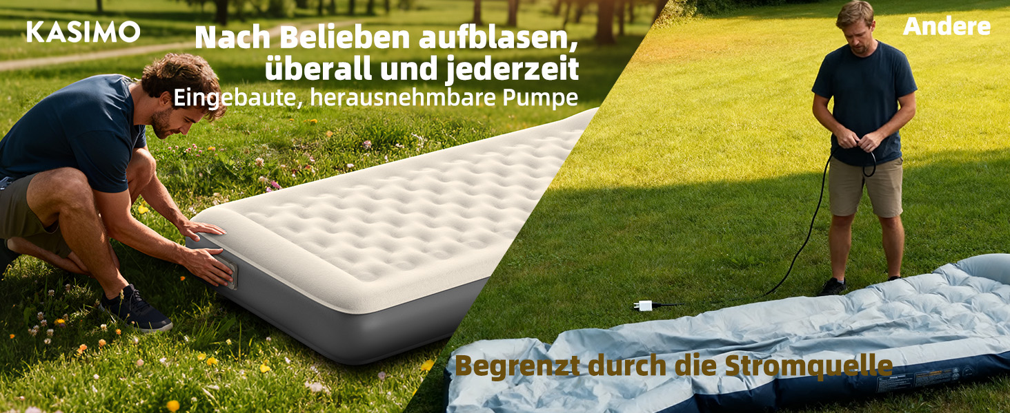 Надувний матрац KASIMO TPU самонадувний 1-місний з електричним насосом та подушкою, 190x90x22 см для дому та кемпінгу