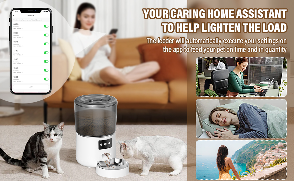 Автоматичний годівниця для котів та собак, 4л, з мискою з нержавіючої сталі, програмування до 10 прийомів їжі на день