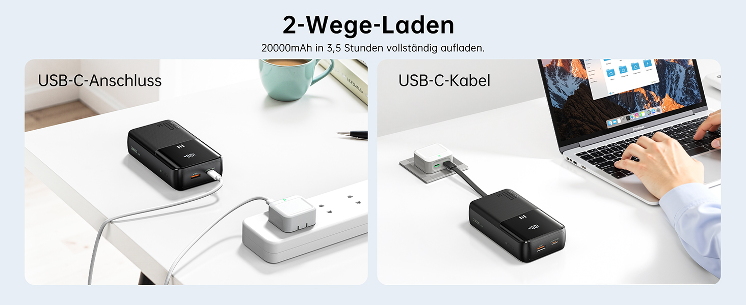 Power Bank Selore&S 20000mAh 30W з USB-C, LED дисплеєм та 4 виходами. Чорний. Сумісний з iPhone, MacBook, iPad, Samsung Galaxy