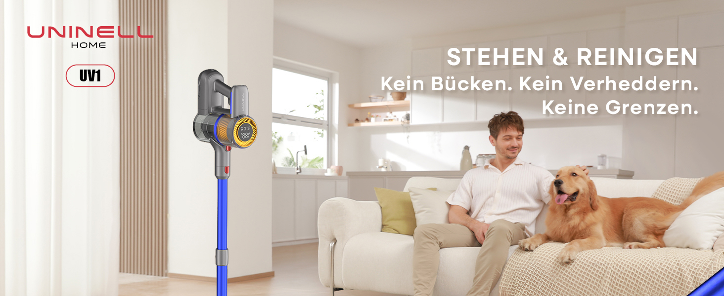 UNINELL HOME Бездротовий акумуляторний пилосос 45000Pa/450W/60Min з LED-дисплеєм, антизаплутана щітка, тихий, для килима, твердих поверхонь та шерсті тварин, блакитний