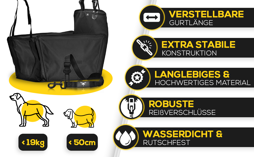 Автокрісло для собак KUINEA® Extra Stable - з ременем безпеки, для собак маленьких та середніх порід, водовідштовхуче, автокошик для собак, автокрісло для собак