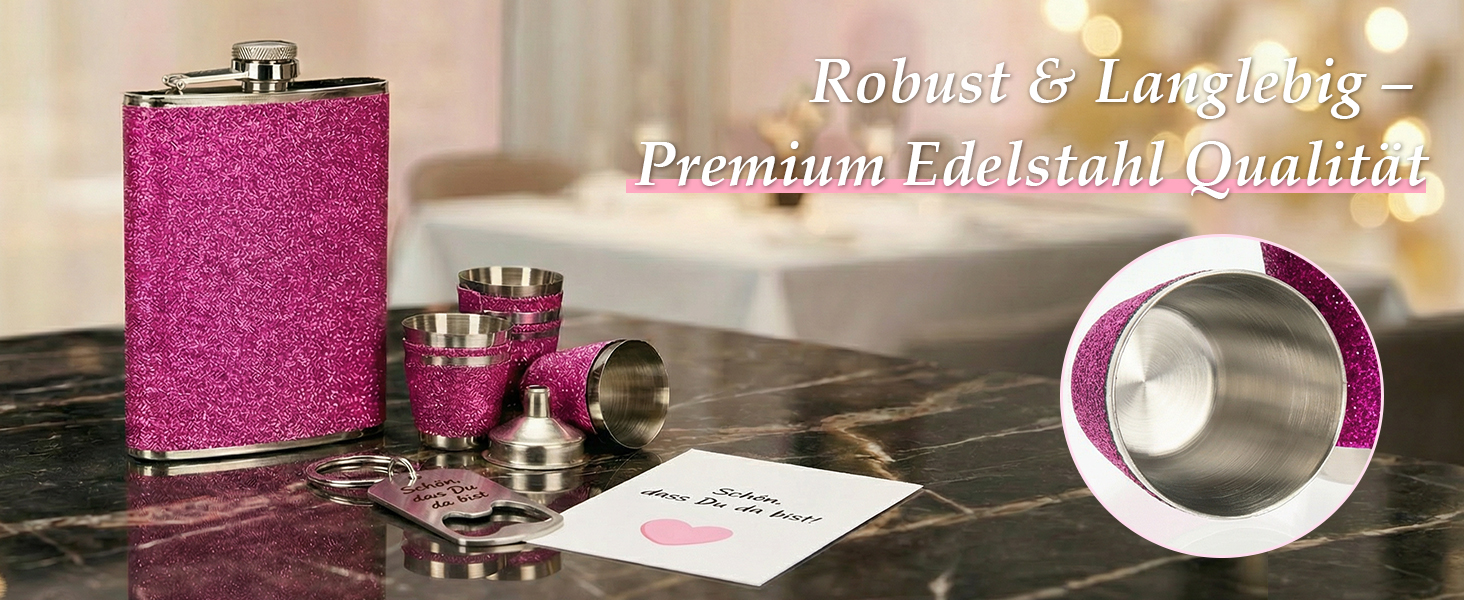 Персоналізований набір фляг 8oz з гравіюванням – фляга з нержавіючої сталі, 4 склянки, воронка та подарункова коробка для дружків, подарунок на весілля для чоловіків та жінок (Рожевий)