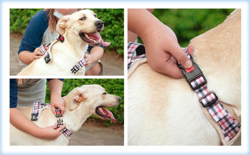 Нашийник для собак PoyPet без натягу, світловідбиваючий, м'який, з легким доступом, для маленьких собак (S, в клітинку, бежевий)
