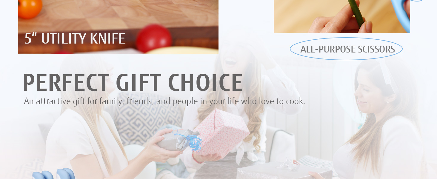 Набір ножів Hecef 14 предметів у блоці, з антипригарним покриттям, для миття в посудомийній машині, самозаточуваний блок, ергономічні ручки, кухонний набір для будь-якої кухні (блакитний)