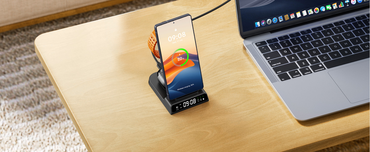 Бездротова зарядка leQuiven 3 в 1 для Samsung Galaxy S25 Ultra, S24, S23, Z Fold/Z Flip, Galaxy Watch 8/7/6/5/4, Buds3 Pro (без адаптера, чорний)