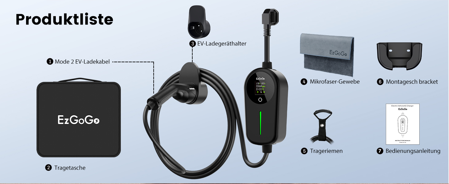 Зарядний кабель для електромобіля EzGoGo Type 2 (Schuko), 3.7 кВт, 6-16А, довжина 6.1 м