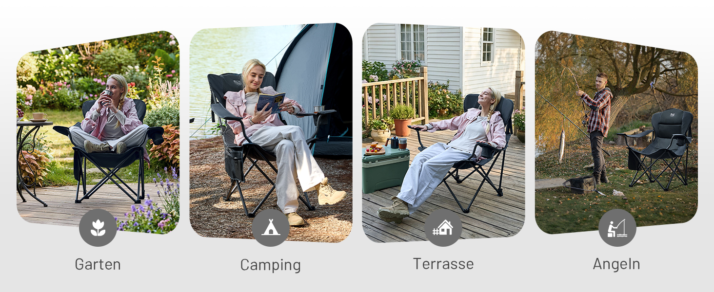 Кемпінговий стілець Timber Ridge складаний, до 180 кг, з регурованою спинкою (3 положення), підлокотниками, тримачем для напоїв та бічною кишенею, ширина сидіння 62 см