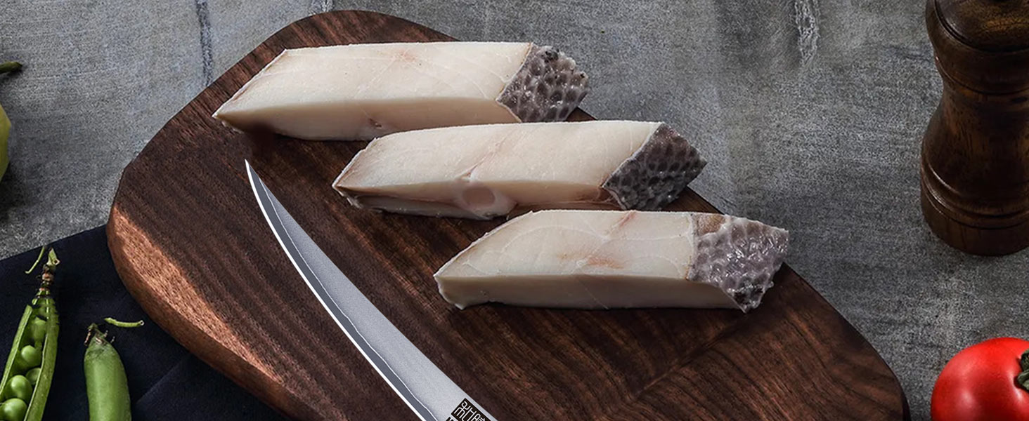 Ніж для філетування риби HOSHANHO 18 см, професійний ніж для риби та виймання кісток, ніж для філетування риби з надзвичайно гострим лезом та ергономічною ручкою з паккавуда, 18 см, срібний