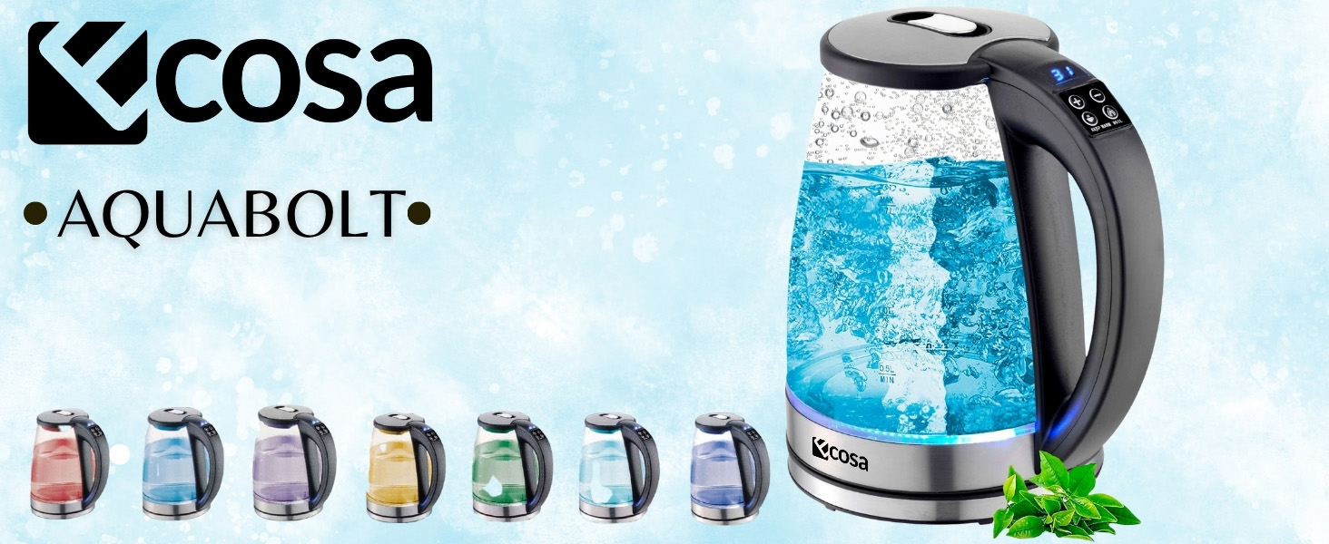 Електричний чайник Ecosa® зі скляною колбою та нержавіючою сталлю, 1,8 л, 2200 Вт, регулювання температури 40°C-100°C, з підігрівом, LED-підсвічуванням, BPA Free