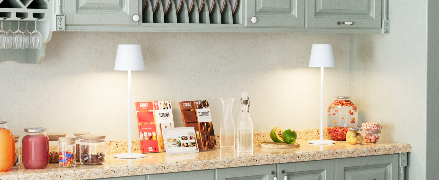 Настільна LED лампа акумуляторна бездротова 2 в 1, димується, з USB-C зарядкою, 3 режими світла, біла - набір 2 шт.